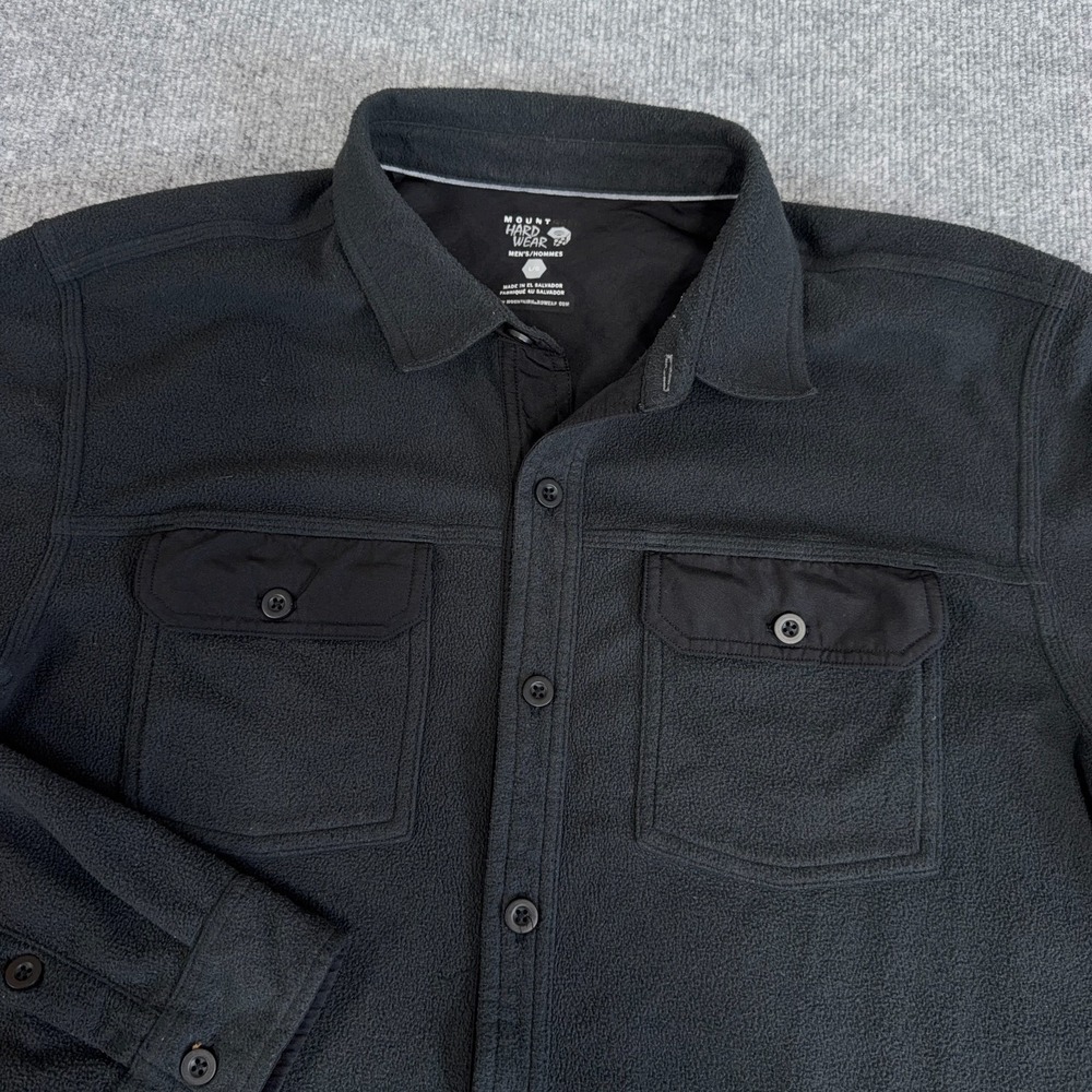 Mountain Hardwear Fleece Shacket Men Large Black Microchill Shirt Jacket Button - Picture 2 of 11